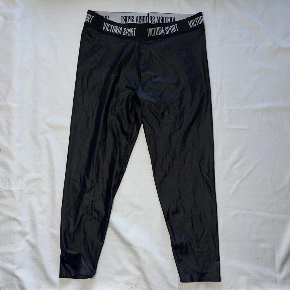 Victoria Sport XL Shiny Black Legging Wide Waist Band Workout Victoria's Secret